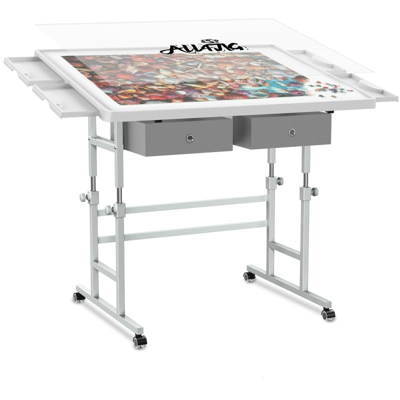 ALL4JIG 1500 Piece Light-Weight Adjustable Tilting Plastic Jigsaw Puzzle Table for Adults, 35"x26" Multi-Functional Puzzle Board with 4 Drawers & Protective Cover, 45-Degree Any-Angle Tilt - Image 1