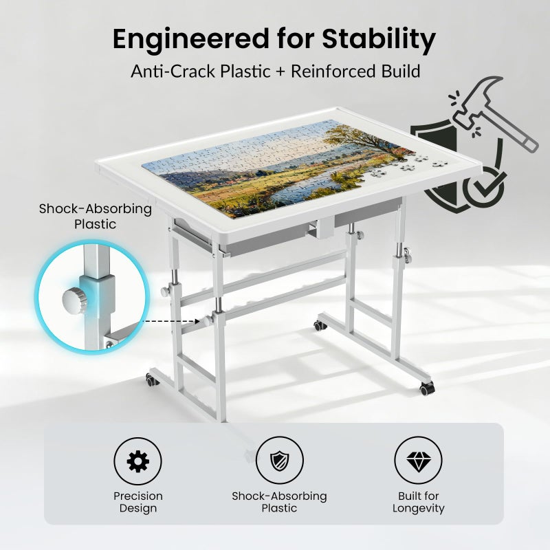 ALL4JIG 1500 Piece Light-Weight Adjustable Tilting Plastic Jigsaw Puzzle Table for Adults, 35"x26" Multi-Functional Puzzle Board with 4 Drawers & Protective Cover, 45-Degree Any-Angle Tilt - Image 4