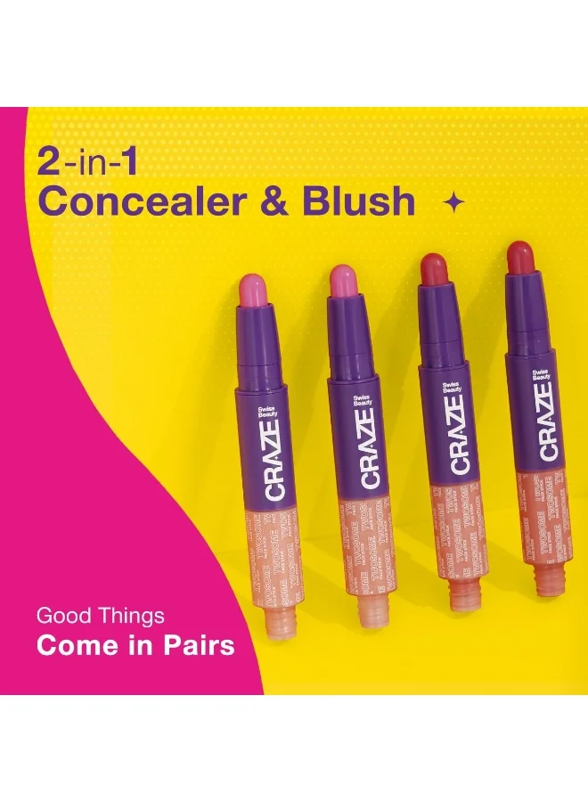 سويس بيوتي قلم وجه خفيف الوزن من سويس بيوتي كريز توزوم | خافي عيوب سائل وأحمر خدود كريمي 2 في 1 | اللون: 03 وردي متوسط، 9.4 غرام