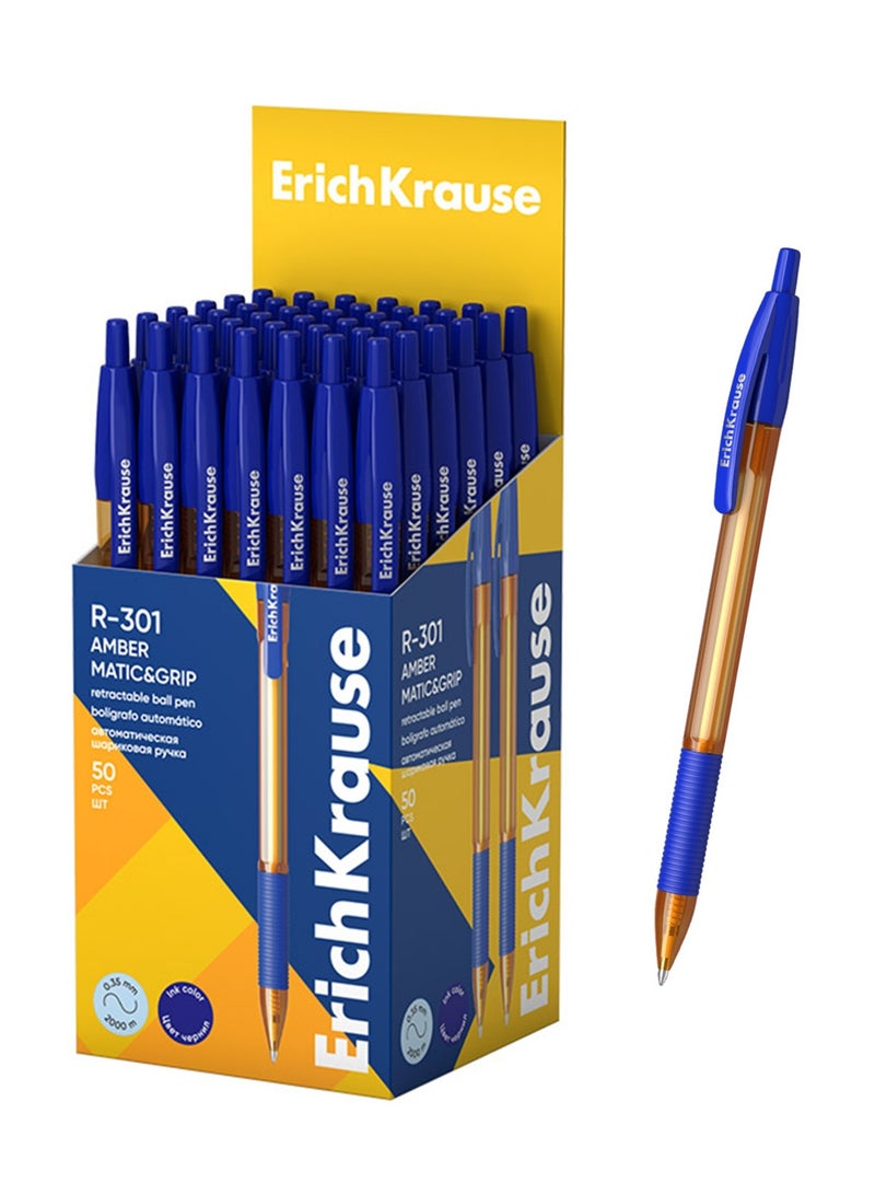 ErichKrause 50-Piece R-301 Amber Matic & Grip Retractable Ballpoint Pen 0.7mm Tip Blue Ink - Image 1