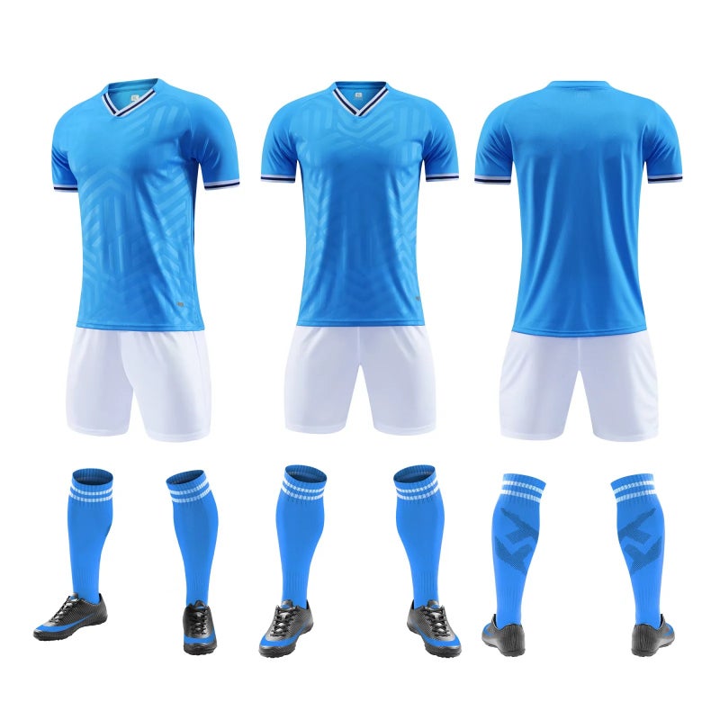 Generic Youth Soccer Jersey Kit Short Sleeve Training Uniform QD-8013 Lake Blue