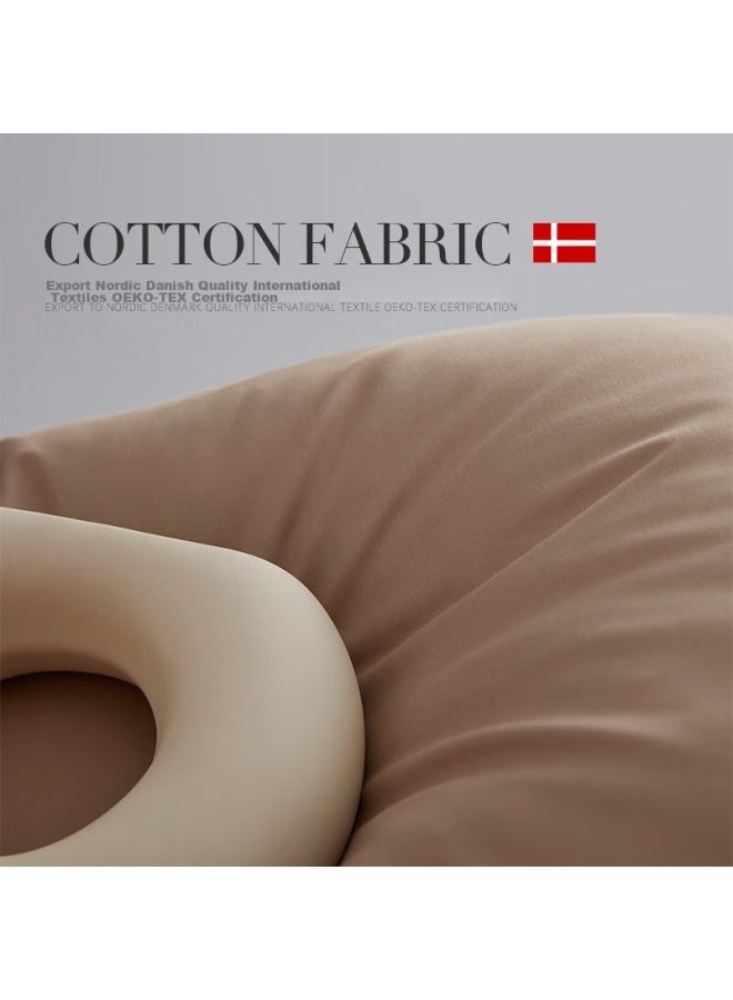 Snowman Sinuoman Five-star Hotel Soft Neck Pillow, Antibacterial Pure Cotton Sateen Down Feather Pillow Core, 74*48cm, Khaki Color - Image 2
