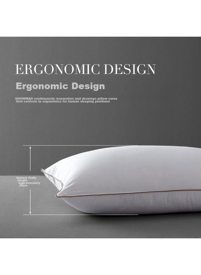 Snowman Sinuoman Five-star Hotel Soft Neck Pillow, Antibacterial Pure Cotton Sateen Down Feather Pillow Core, 74*48cm, Khaki Color - Image 4