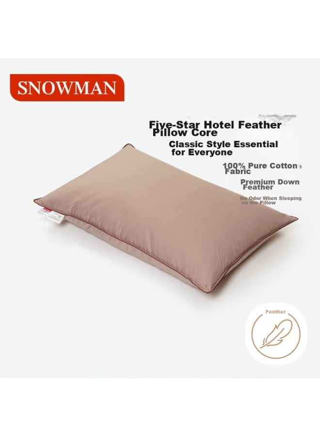 Snowman Sinuoman Five-star Hotel Soft Neck Pillow, Antibacterial Pure Cotton Sateen Down Feather Pillow Core, 74*48cm, Khaki Color - Image 1
