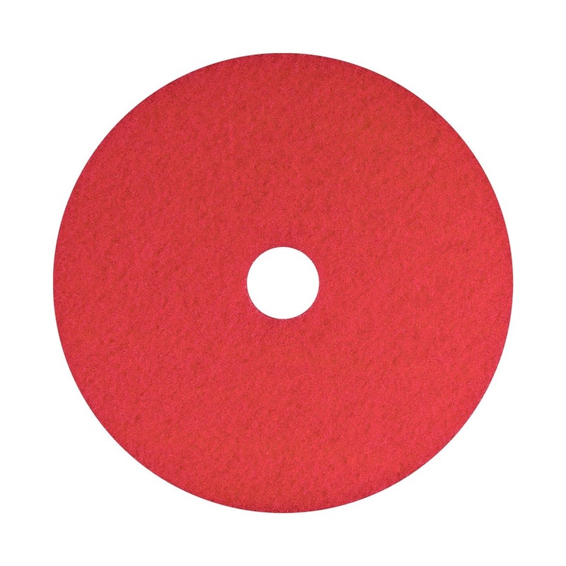 Americo Red Buffer Floor Pad, for Light Cleaning and Buffing, 7.75" Diameter, 3.25" Center Hole, 5 Pads/Case, Made of 100% Recycled Content, USA Made - Image 1