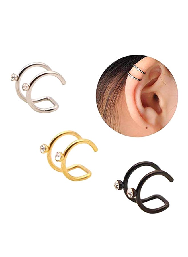 OMTBEL STOOLY 3-Piece Crystal Helix Fake Cartilage Clip on Earring