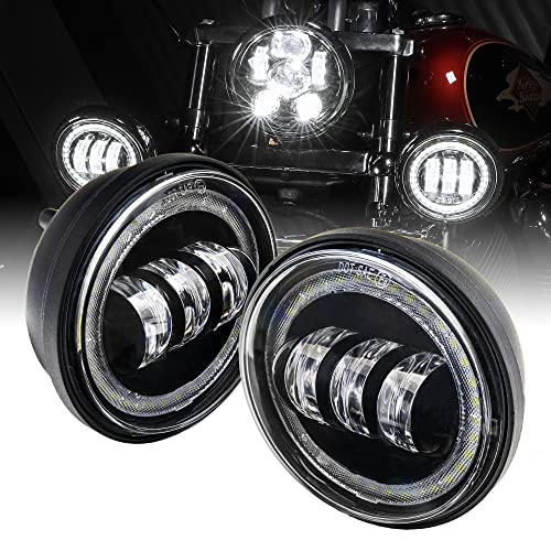 ONLINE LED STORE TRUE MODS 2pc 4.5" Osram LED Harley Fog Passing Light [Halo] [Black-Finish] Motorcycle Passing Fog Lamp for Harley Davidson Accessories Road King Street Glide Electra Glide - Image 1