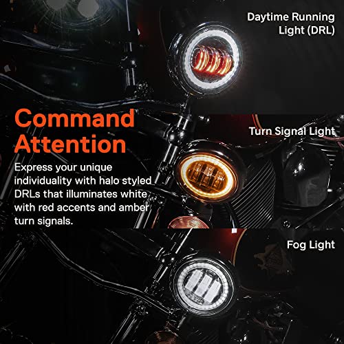 ONLINE LED STORE TRUE MODS 2pc 4.5" Osram LED Harley Fog Passing Light [Halo] [Black-Finish] Motorcycle Passing Fog Lamp for Harley Davidson Accessories Road King Street Glide Electra Glide - Image 4