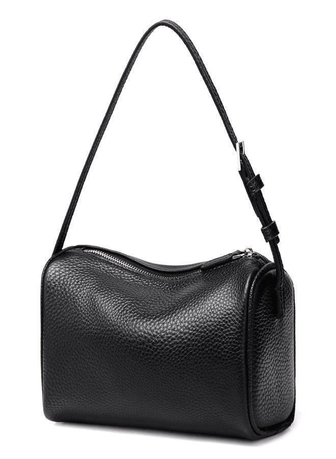 Sumrains Genuine Leather Crossbody Bag for Women: Small Barrel Purse for Ladies - Designer Hobo Bags Shoulder Handbags, Leather 01 Black, Medium - Image 1