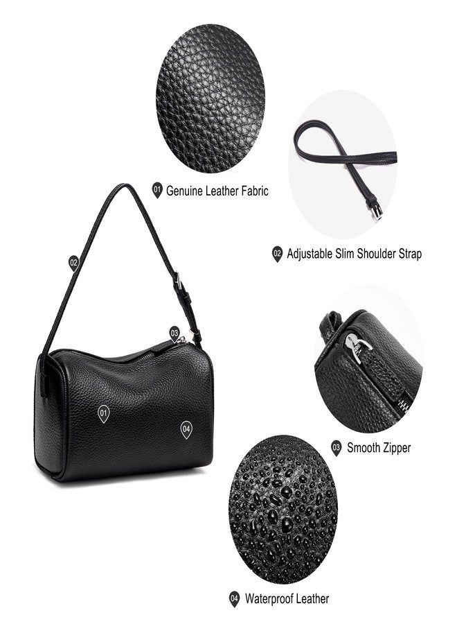 Sumrains Genuine Leather Crossbody Bag for Women: Small Barrel Purse for Ladies - Designer Hobo Bags Shoulder Handbags, Leather 01 Black, Medium - Image 4