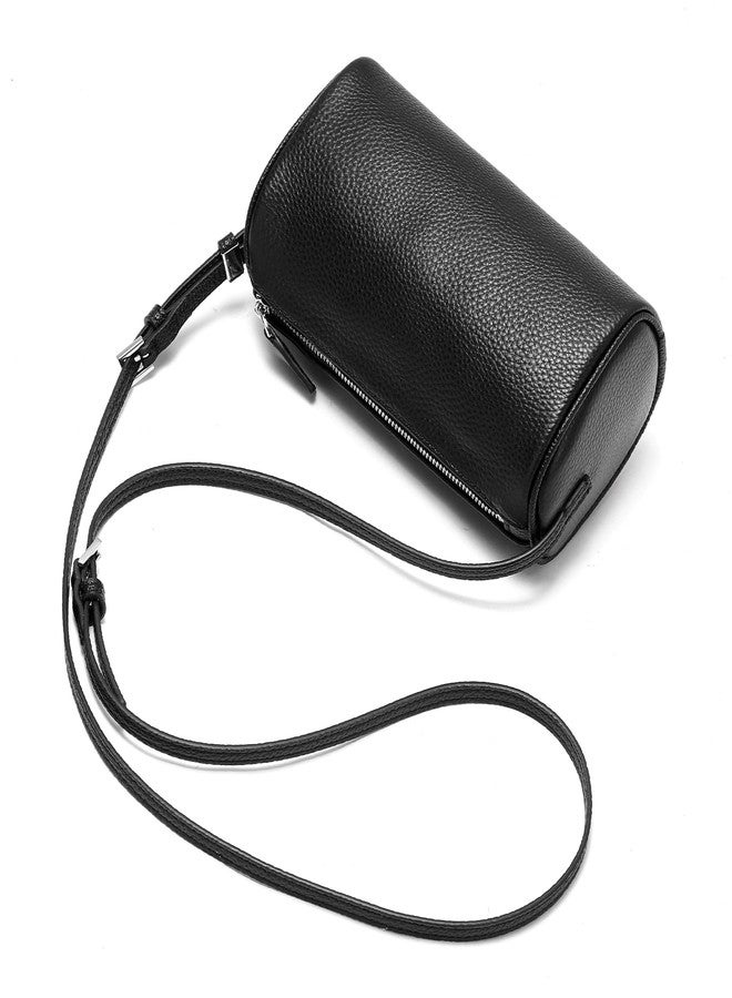 Sumrains Genuine Leather Crossbody Bag for Women: Small Barrel Purse for Ladies - Designer Hobo Bags Shoulder Handbags, Leather 01 Black, Medium - Image 3