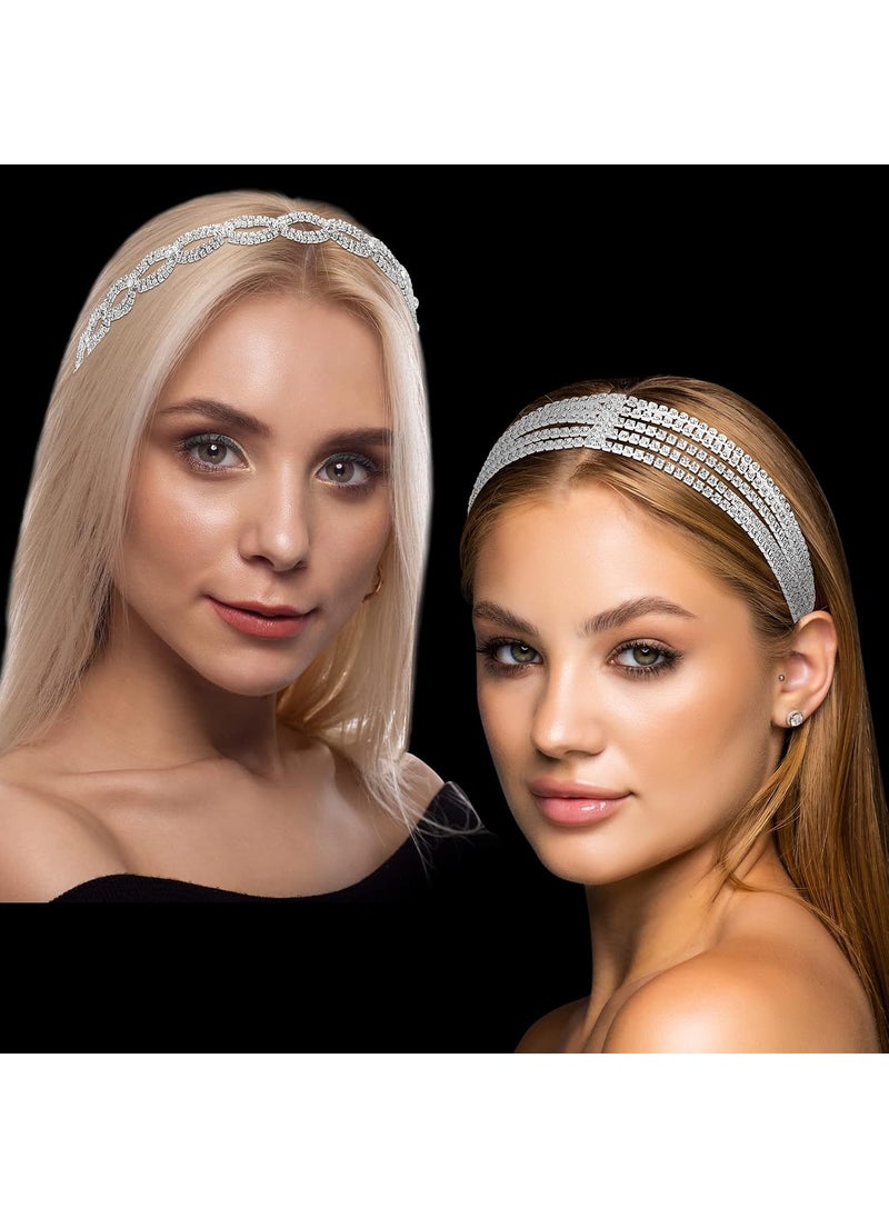Taiyin - Taiyin 2 Pcs Women Rhinestones Headband Adjustable Crystal Head Chain Elastic Headband Rhinestone Bridal Headpieces Glitter Decorations for Women Wedding - Image 1