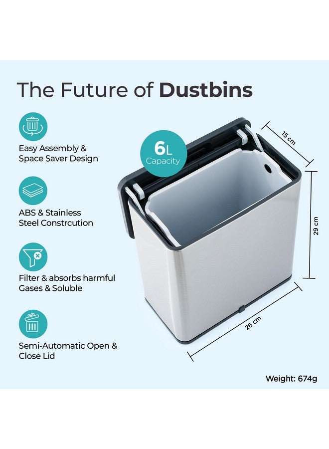 The Better Home 6L Silver Stainless Steel Automatic Trash Can | 29cm Hanging Dustbin With Lid & Inner Bucket | Quiet & Hygienic | For Kitchen, Bedroom & Bathroom - Image 2