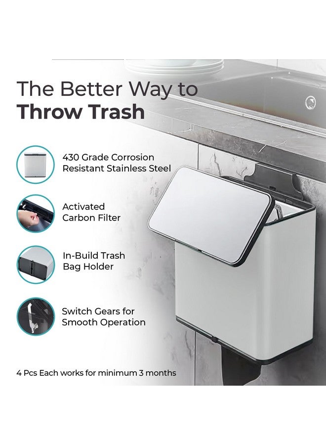 The Better Home 6L Silver Stainless Steel Automatic Trash Can | 29cm Hanging Dustbin With Lid & Inner Bucket | Quiet & Hygienic | For Kitchen, Bedroom & Bathroom - Image 3