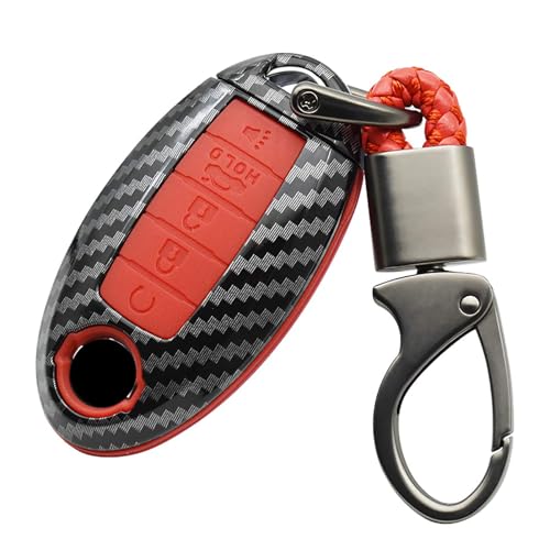 ontto 5-Button Key Case Fit for Nissan Remote Key Fob Cover Fit for Infiniti Carbon Texture red - Image 1
