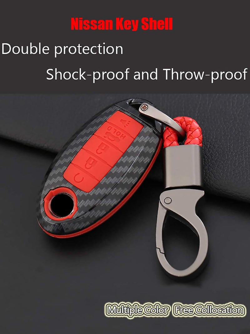 ontto 5-Button Key Case Fit for Nissan Remote Key Fob Cover Fit for Infiniti Carbon Texture red - Image 3