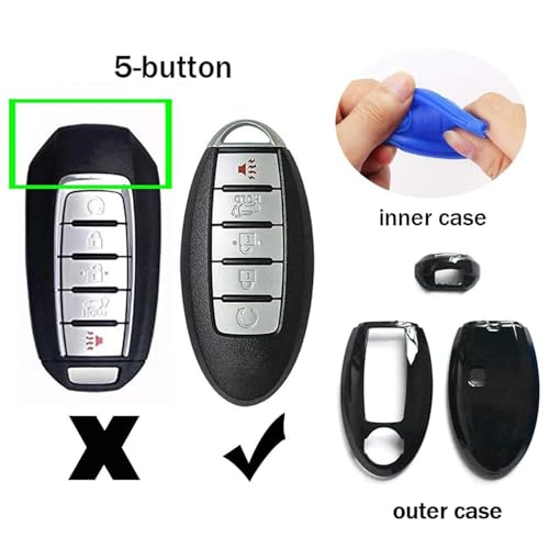 ontto 5-Button Key Case Fit for Nissan Remote Key Fob Cover Fit for Infiniti Carbon Texture red - Image 2