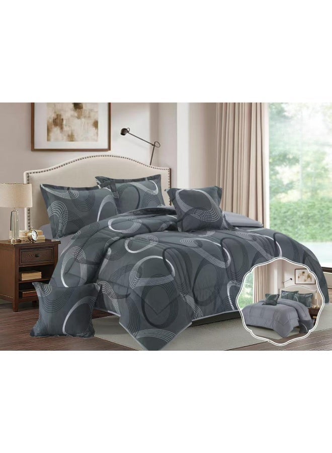 بلو سكاي مفرش سرير نفرين فندقي فاخر – طقم لحاف بحشوة 6 قطع – طقم مفارش يتكون من مفرش  بحشوة وشرشف مطاطي و 2 كيس مخدة و 2 كيس وسادة مربعة – طقم نوم ناعم ومريح - مقاس المفرش 260X240 سم - Image 2