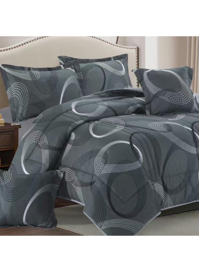 بلو سكاي مفرش سرير نفرين فندقي فاخر – طقم لحاف بحشوة 6 قطع – طقم مفارش يتكون من مفرش  بحشوة وشرشف مطاطي و 2 كيس مخدة و 2 كيس وسادة مربعة – طقم نوم ناعم ومريح - مقاس المفرش 260X240 سم - Image 4