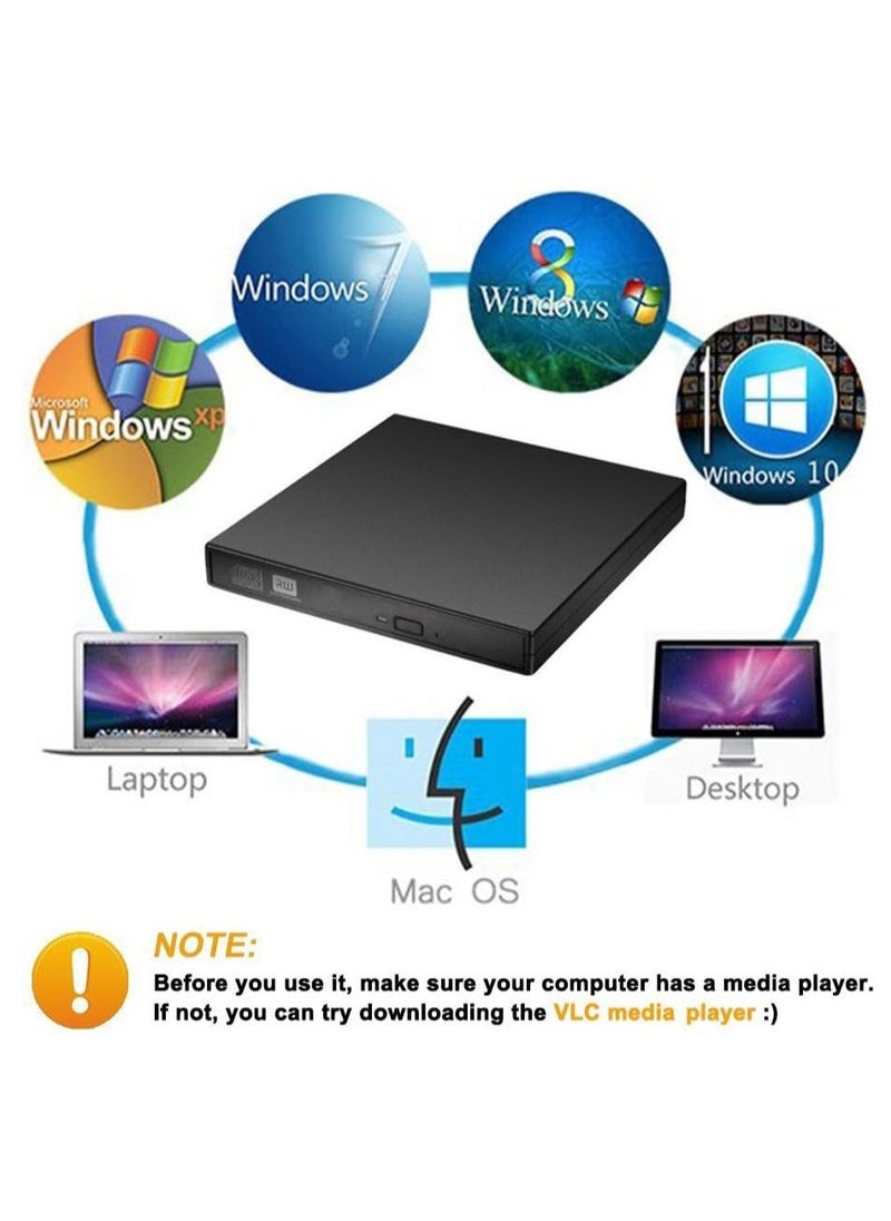Generic - External CD DVD Drive, USB 2.0 Slim Protable External CD-RW Drive DVD-RW Burner Writer Player for Laptop Notebook PC Desktop Computer, Black - Image 1