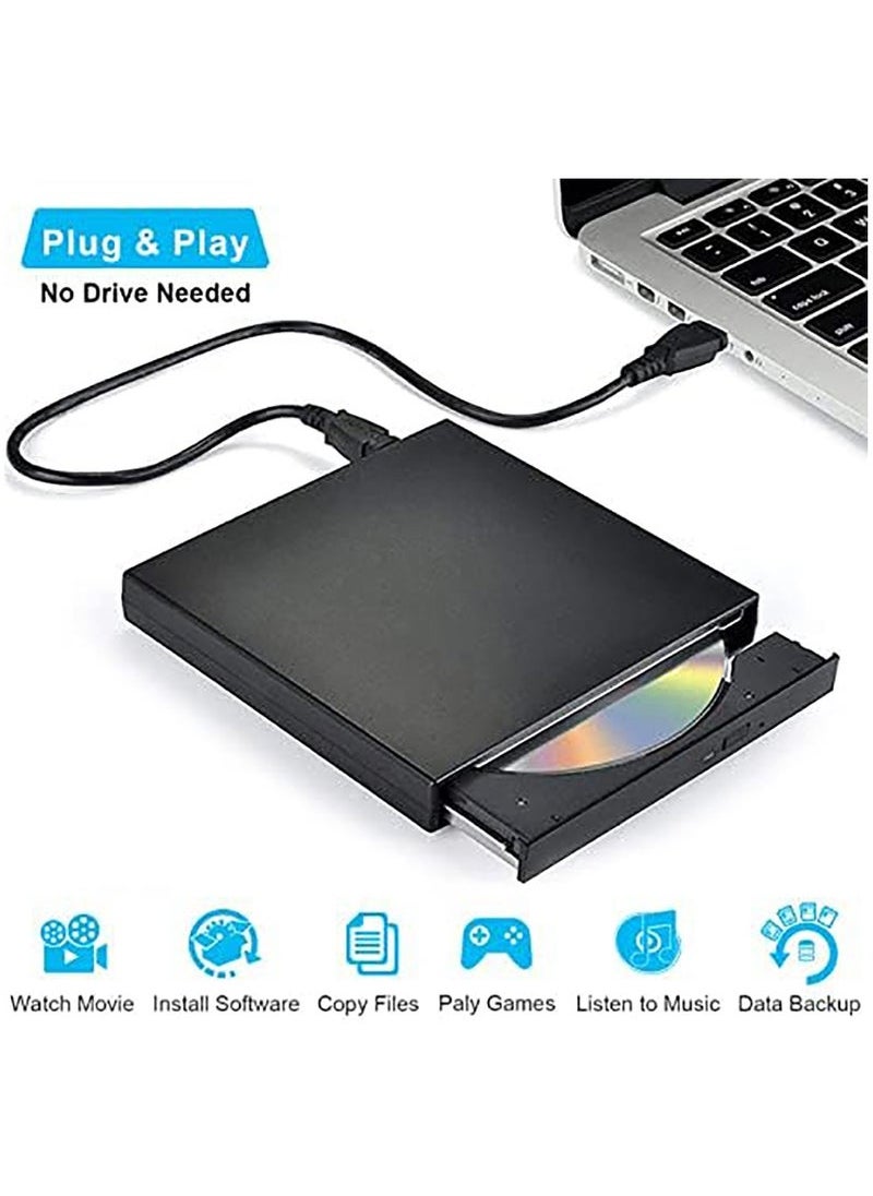 Generic - External CD DVD Drive, USB 2.0 Slim Protable External CD-RW Drive DVD-RW Burner Writer Player for Laptop Notebook PC Desktop Computer, Black - Image 1