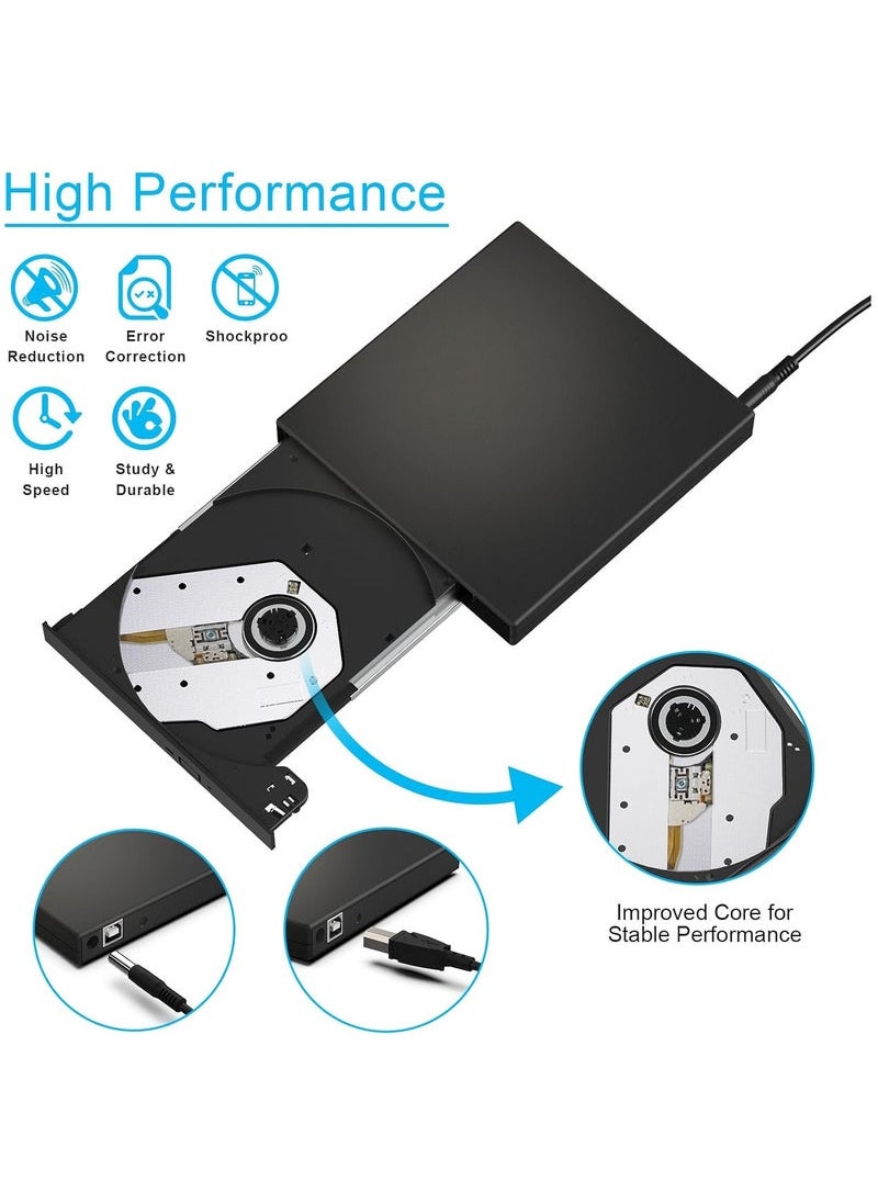 Generic - External CD DVD Drive, USB 2.0 Slim Protable External CD-RW Drive DVD-RW Burner Writer Player for Laptop Notebook PC Desktop Computer, Black - Image 1
