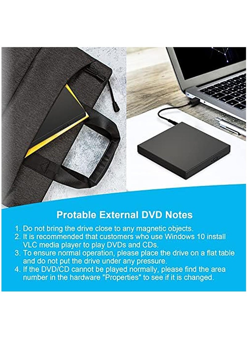 Generic - External CD DVD Drive, USB 2.0 Slim Protable External CD-RW Drive DVD-RW Burner Writer Player for Laptop Notebook PC Desktop Computer, Black - Image 1