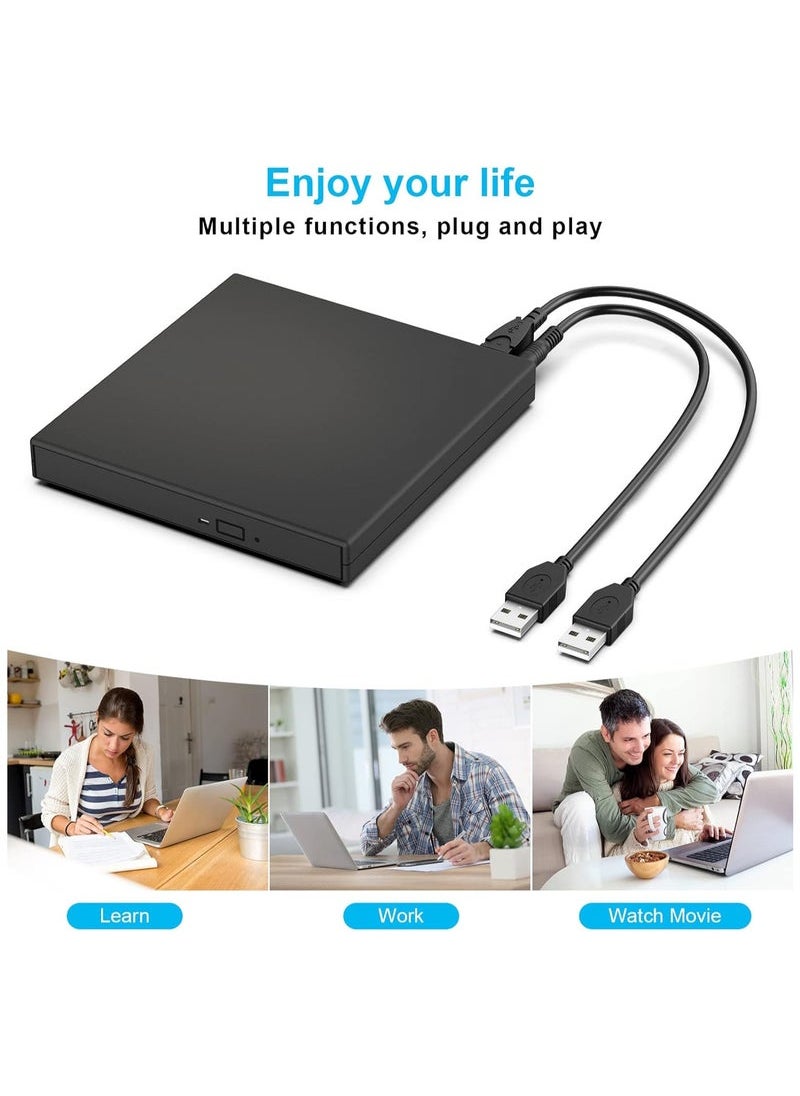Generic - External CD DVD Drive, USB 2.0 Slim Protable External CD-RW Drive DVD-RW Burner Writer Player for Laptop Notebook PC Desktop Computer, Black - Image 1