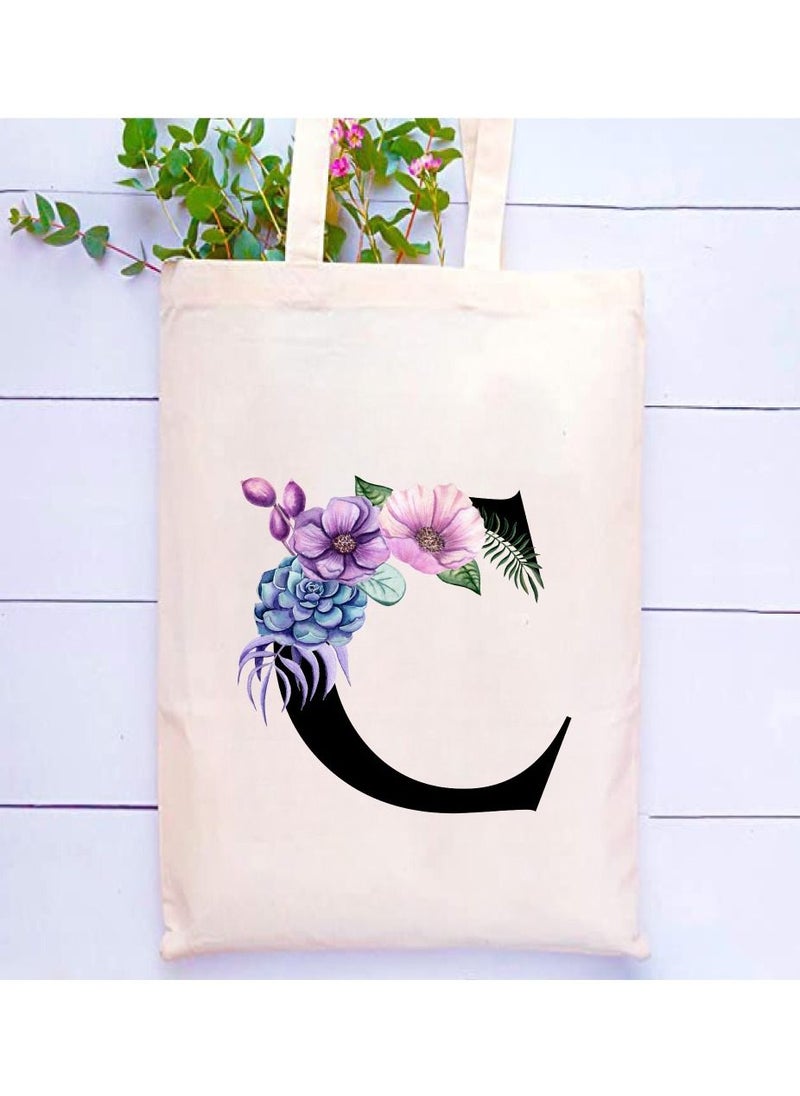 PRINTSHOP4ME Eco-Friendly Canvas Cotton Tote Bag with Floral Design on Initial Letters Printed Bridesmaids Bags for Women- Reusable Shopping Bag, Party Gift Idea and Cotton Gift Bag  - Image 2