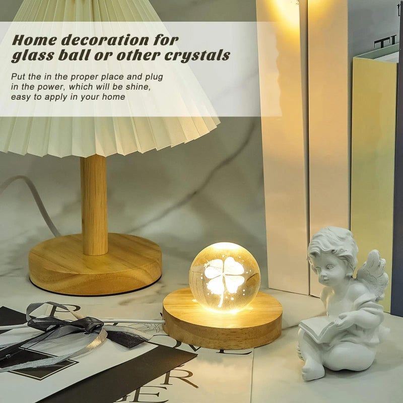 Honoson 2 Pcs LED Base Wood Light Display Base for Crystal Glass Art Resin Light Display Stand with 6 LED Wooden Crystal Resin Lamp for 3D Laser USB Only(Round) - Image 3