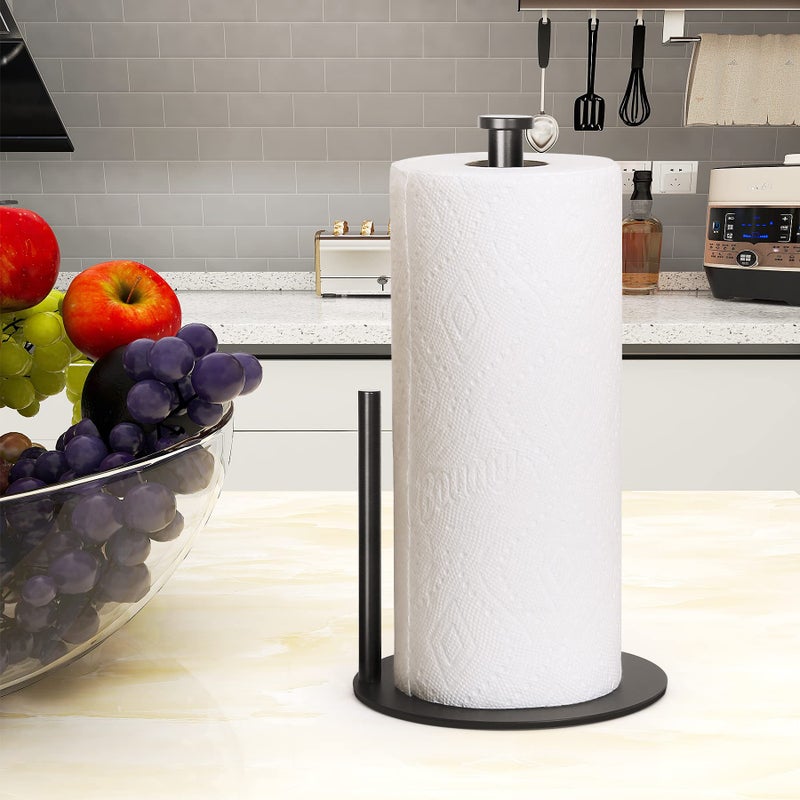 OBODING Paper Towel Holder Countertop, OBODING, Black Kitchen Paper Towel Holder Stand for Kitchen and Bathroom Organization, Stainless Steel Paper Towel Holders for Standard and Large Rolls (Matte Black)  - Image 2