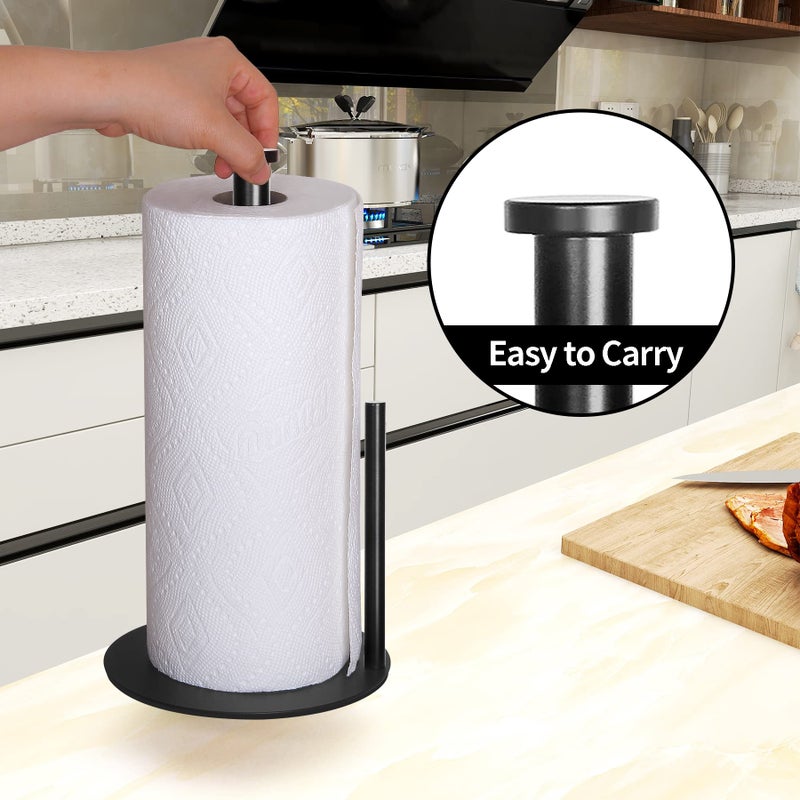 OBODING Paper Towel Holder Countertop, OBODING, Black Kitchen Paper Towel Holder Stand for Kitchen and Bathroom Organization, Stainless Steel Paper Towel Holders for Standard and Large Rolls (Matte Black)  - Image 4