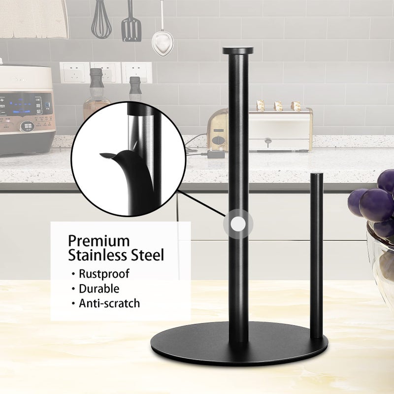 OBODING Paper Towel Holder Countertop, OBODING, Black Kitchen Paper Towel Holder Stand for Kitchen and Bathroom Organization, Stainless Steel Paper Towel Holders for Standard and Large Rolls (Matte Black)  - Image 5