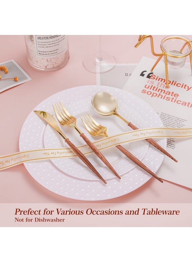 LULLABY 120pcs Gold Plastic Silverware, Gold Disposable Cutlery with Wood Grain Handle Include 40 Forks, 40 Spoons, 40 Knives, Elegant Disposable Silverware for Wedding, Party, Gathering, Daily Use - Image 4