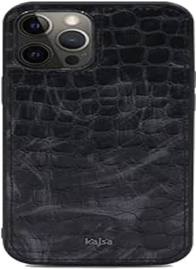 Kajsa For iPhone 12 Pro - Kajsa Leather Snake Pattern With Strap Case Back Cover - (Black) 