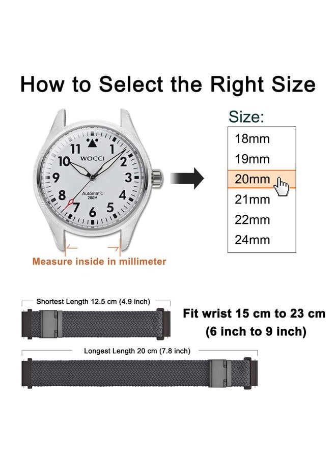 WOCCI 18mm Braided Nylon Watch Band for Men and Women, Quick Release, Black Stainless Steel Buckle (Grey) - Image 4