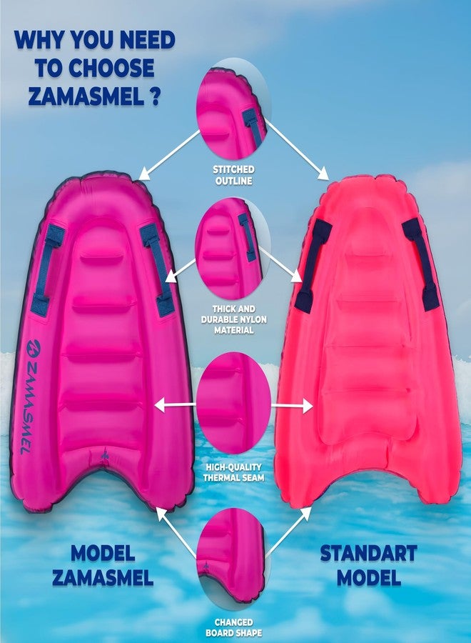 ZAMASMEL Premium Kids Inflatable Boogie Board Lightweight Swimming Floating Surfboard for Beach & Pool Fun Durable Inflatable Surf Body Board for Wave Riding Summer Pool Floats & Beach Toys (Pink) - Image 2