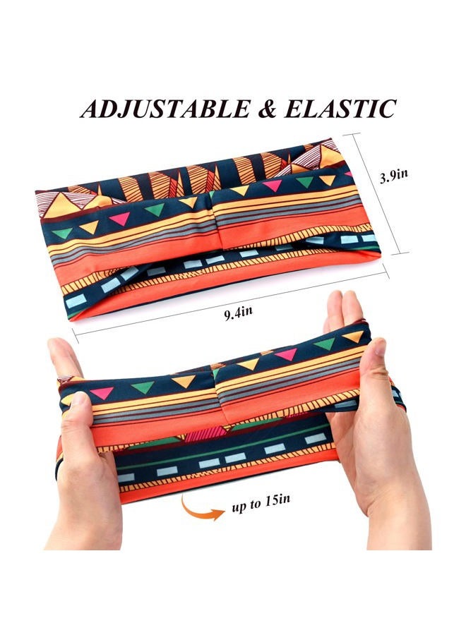 Carede African Headbands Wide Head Wraps for Women Boho Turban Head Bands for Lady Large Sport Workout Stretchy Non-Slip Hair Bands,Pack of 8 - Image 2