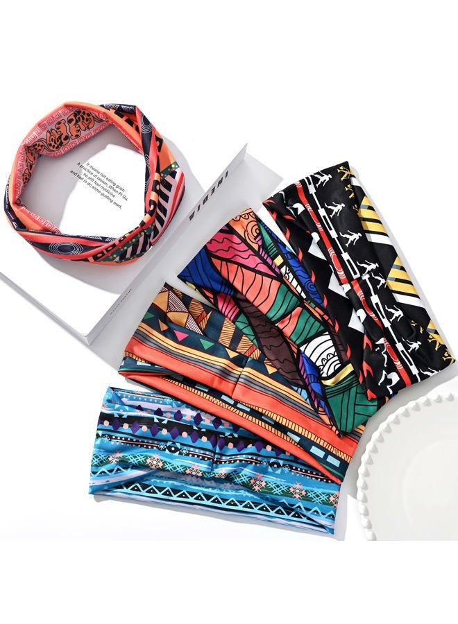 Carede African Headbands Wide Head Wraps for Women Boho Turban Head Bands for Lady Large Sport Workout Stretchy Non-Slip Hair Bands,Pack of 8 - Image 4
