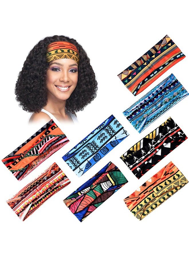 Carede African Headbands Wide Head Wraps for Women Boho Turban Head Bands for Lady Large Sport Workout Stretchy Non-Slip Hair Bands,Pack of 8 - Image 1