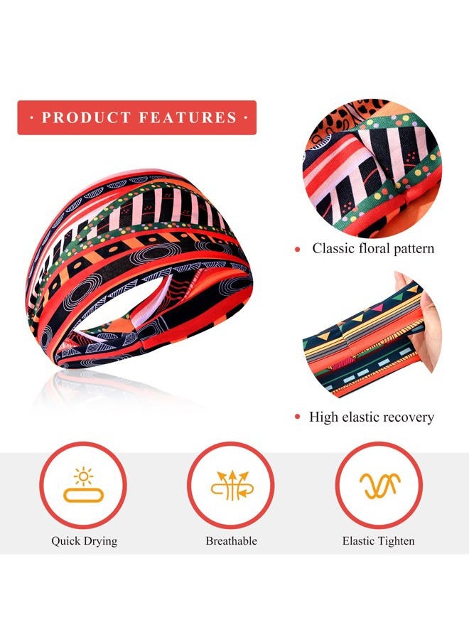 Carede African Headbands Wide Head Wraps for Women Boho Turban Head Bands for Lady Large Sport Workout Stretchy Non-Slip Hair Bands,Pack of 8 - Image 3