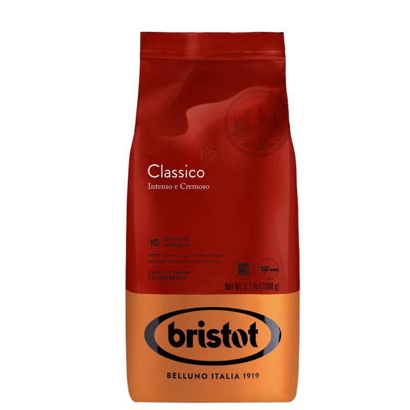 Bristot Classico Espresso Beans Intense Creamy Medium Roast Italian Whole Bean Coffee 22 lb 1000g Bag