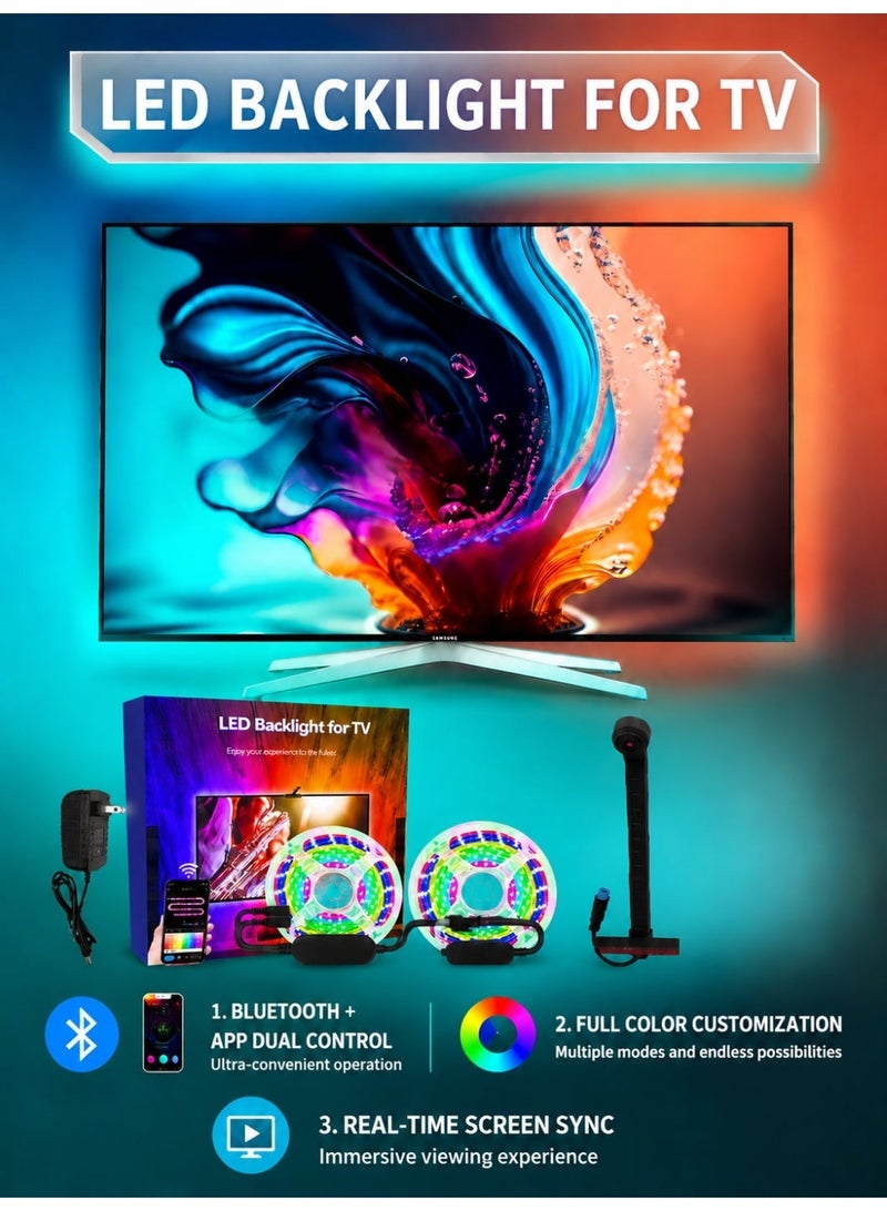 TV Backlight 3 Lite مع وظيفة تصحيح العدسة الكروية مزامنة مع تلفزيونات 55-65 بوصة، RGBICW Wi-Fi TV LED Backlight مع كاميرا، 4 ألوان في مصباح واحد، تحكم صوتي وتطبيق، محول - Image 1