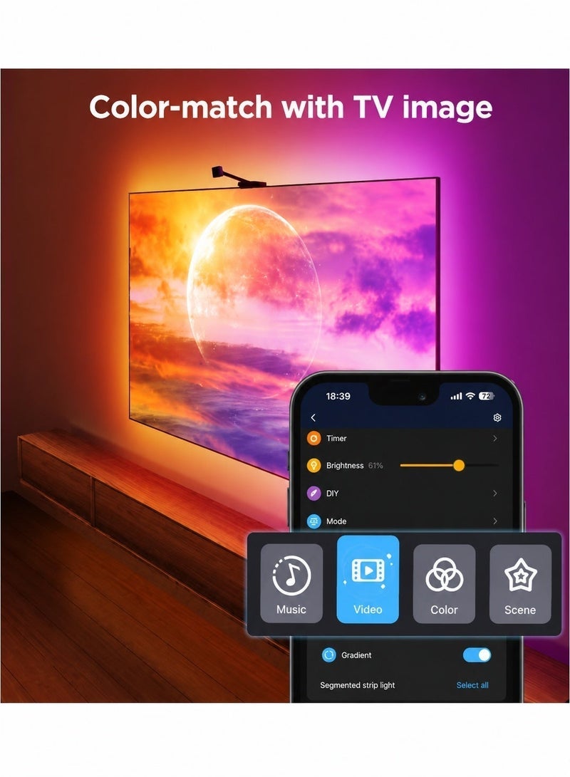 TV Backlight 3 Lite مع وظيفة تصحيح العدسة الكروية مزامنة مع تلفزيونات 55-65 بوصة، RGBICW Wi-Fi TV LED Backlight مع كاميرا، 4 ألوان في مصباح واحد، تحكم صوتي وتطبيق، محول - Image 5