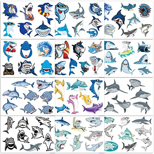 Qpout 12 Sheets Temporary Tattoos for Kids Ocean Sea Tattoos Fake Tattoos Decorations for Baby Shower Boys Shark Themed Birthday Party - Image 2