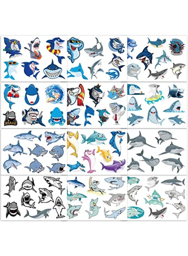 Qpout 12 Sheets Temporary Tattoos for Kids Ocean Sea Tattoos Fake Tattoos Decorations for Baby Shower Boys Shark Themed Birthday Party - Image 1