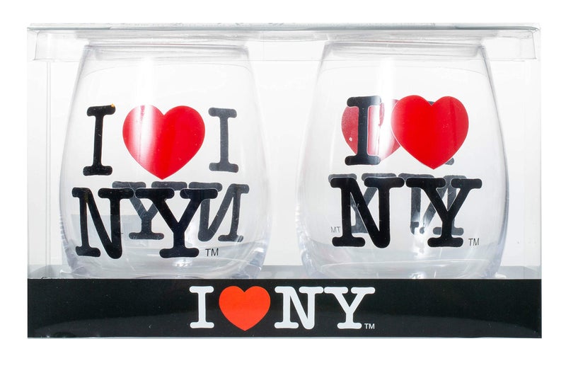 Artisan Owl Set of 2 Officially Licensed I Love New York Stemless Wine Glasses