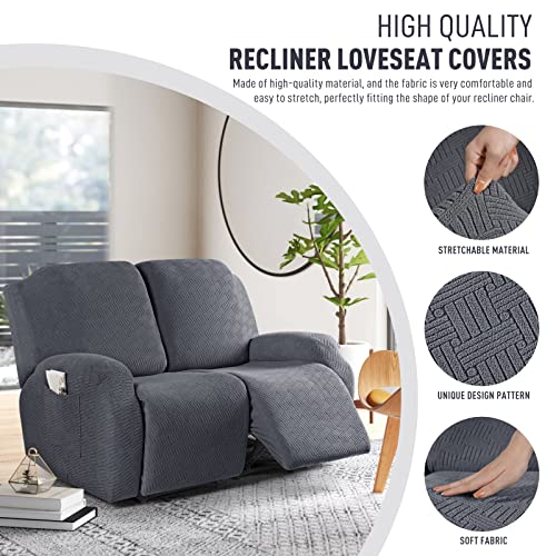 KinCam Recliner Covers, Stretch Reclining Chair Covers, Recliner Sofa Slipcovers Stripe Jacquard Recliner Couch Covers Furniture Protector Covers for Pet Kid (2 Seater, Dark Gray) - Image 2