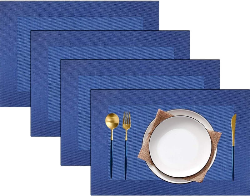 pigchcy Placemats Vinyl Washable Table Mats Elegant Non-Slip Placemats for Dinner Table Set of 4 (Navy Blue) - Image 1