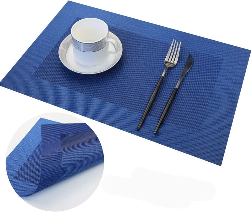 pigchcy Placemats Vinyl Washable Table Mats Elegant Non-Slip Placemats for Dinner Table Set of 4 (Navy Blue) - Image 4